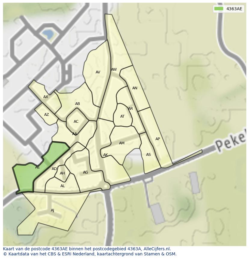 Afbeelding van het postcodegebied 4363 AE op de kaart.
