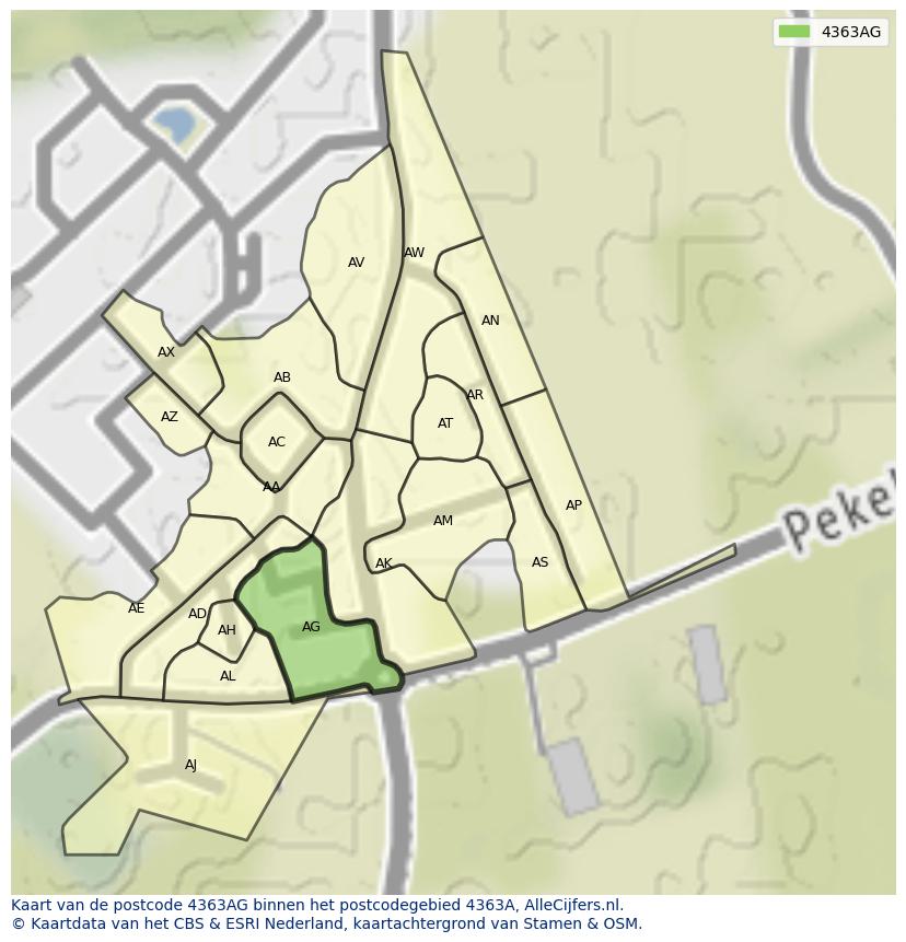 Afbeelding van het postcodegebied 4363 AG op de kaart.