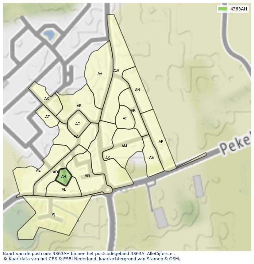 Afbeelding van het postcodegebied 4363 AH op de kaart.