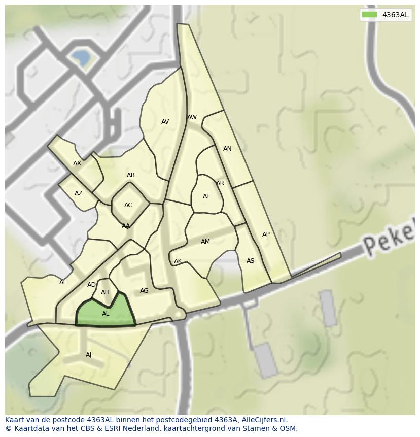 Afbeelding van het postcodegebied 4363 AL op de kaart.