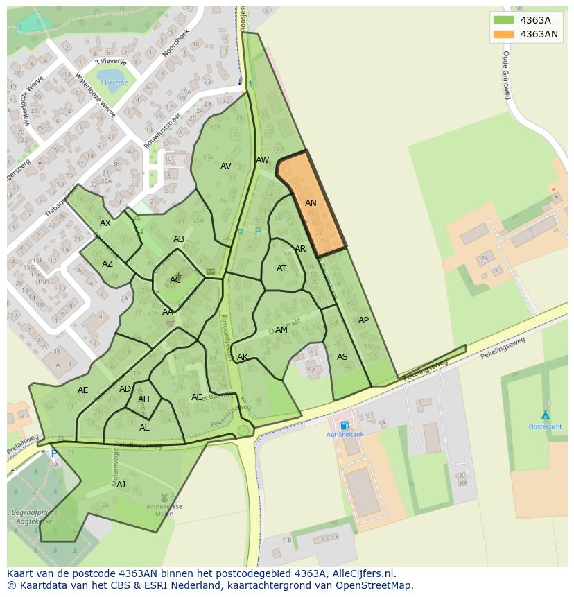 Afbeelding van het postcodegebied 4363 AN op de kaart.