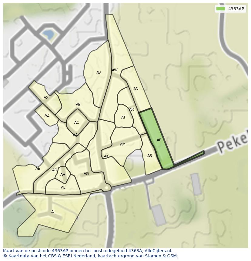 Afbeelding van het postcodegebied 4363 AP op de kaart.