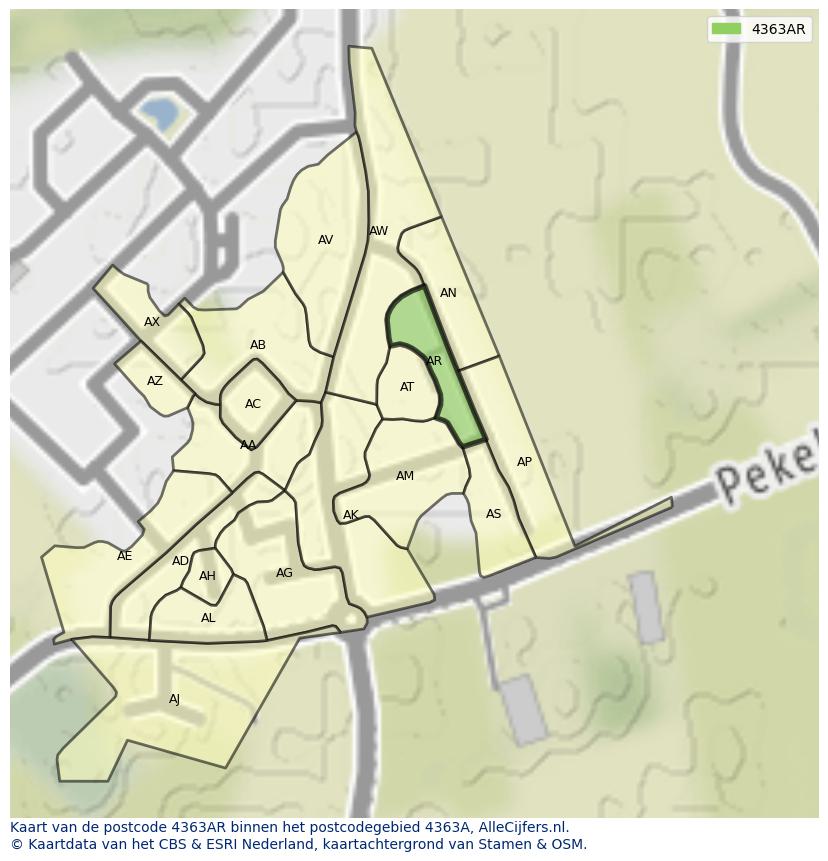 Afbeelding van het postcodegebied 4363 AR op de kaart.