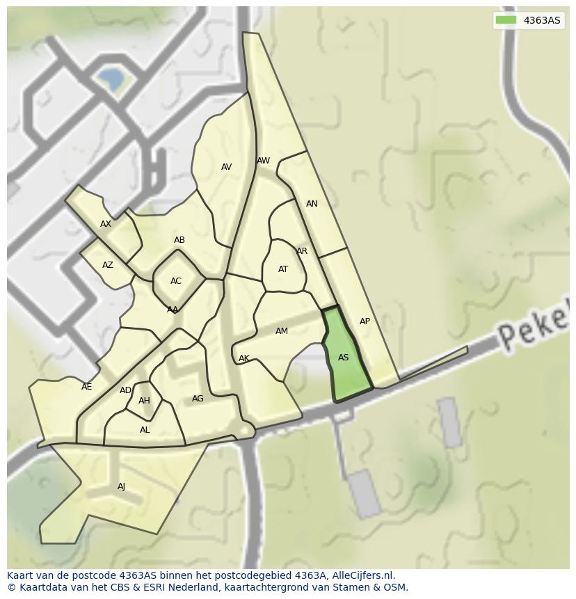 Afbeelding van het postcodegebied 4363 AS op de kaart.