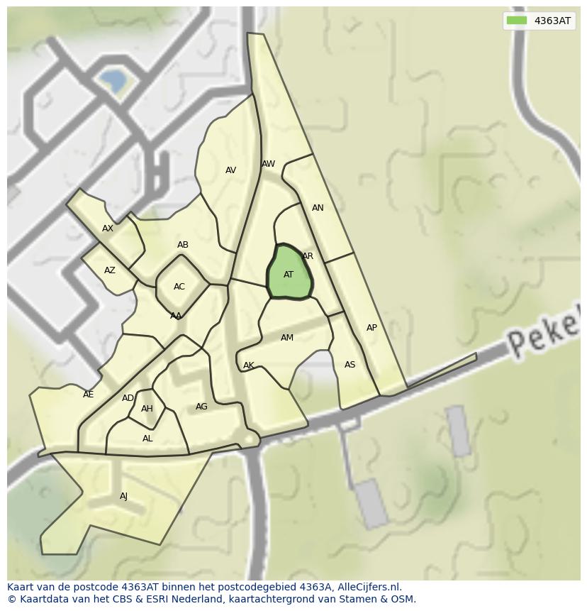 Afbeelding van het postcodegebied 4363 AT op de kaart.