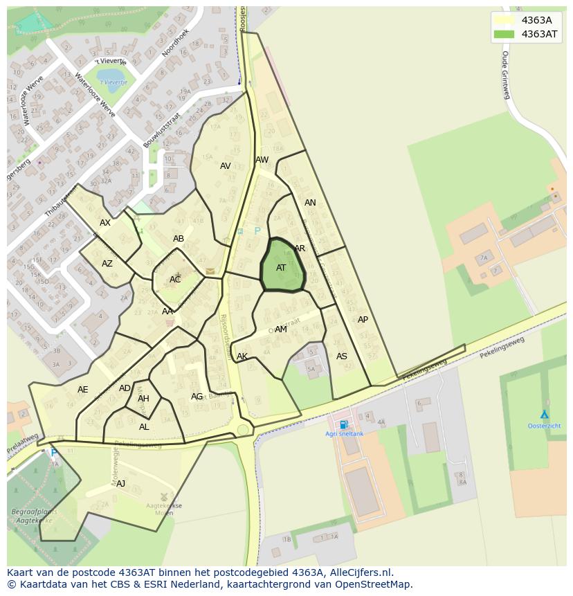 Afbeelding van het postcodegebied 4363 AT op de kaart.