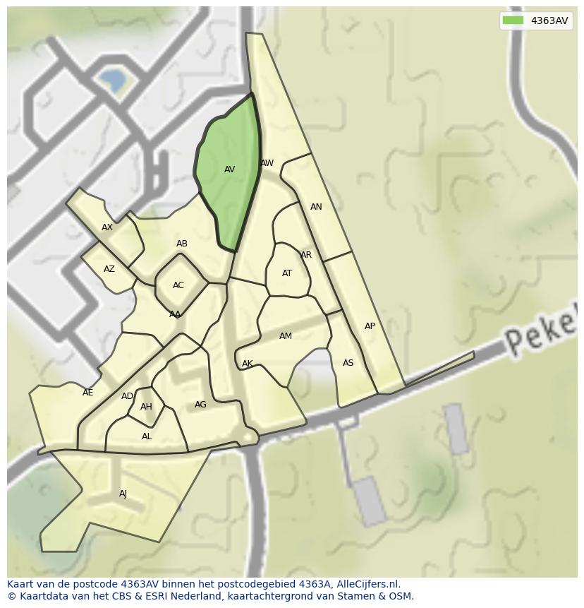 Afbeelding van het postcodegebied 4363 AV op de kaart.