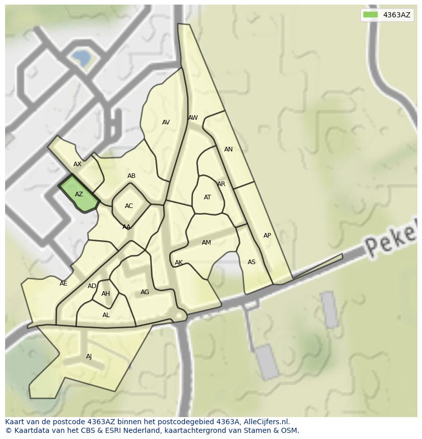 Afbeelding van het postcodegebied 4363 AZ op de kaart.
