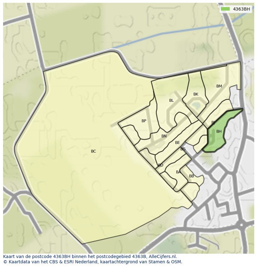 Afbeelding van het postcodegebied 4363 BH op de kaart.