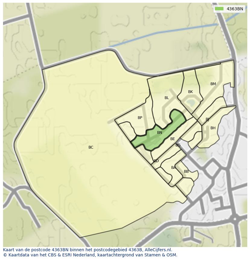 Afbeelding van het postcodegebied 4363 BN op de kaart.
