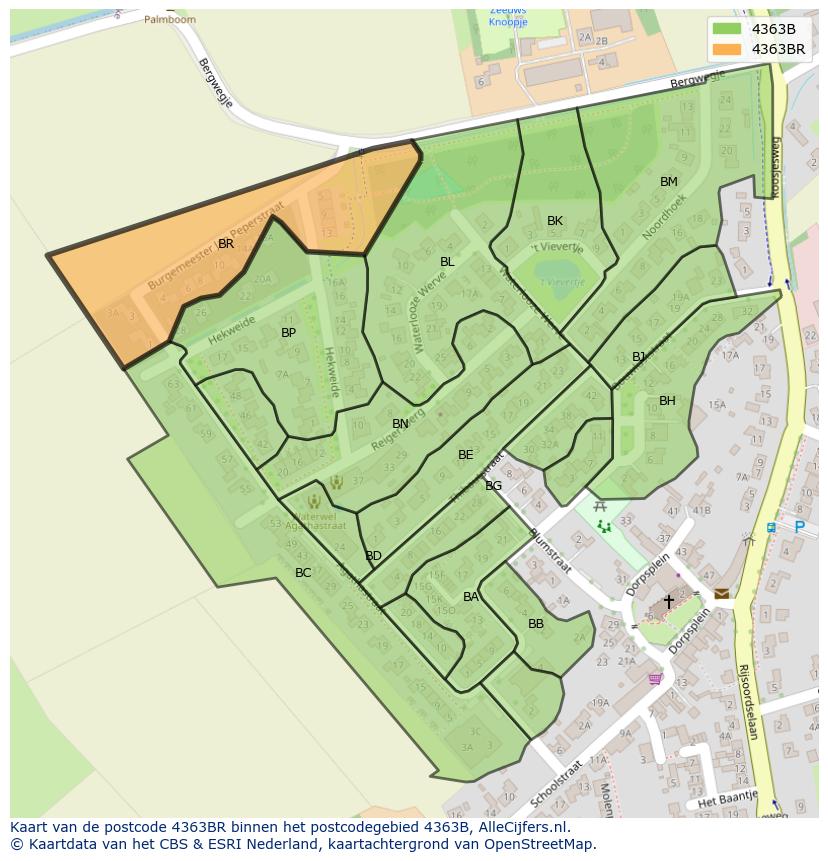 Afbeelding van het postcodegebied 4363 BR op de kaart.