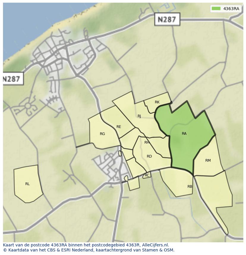 Afbeelding van het postcodegebied 4363 RA op de kaart.