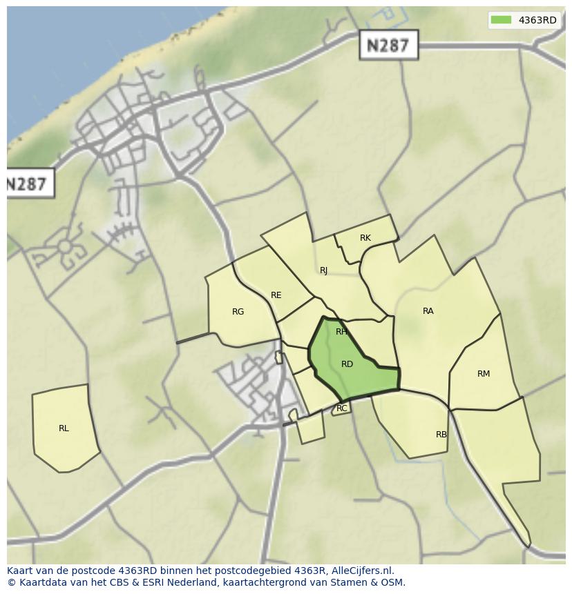 Afbeelding van het postcodegebied 4363 RD op de kaart.