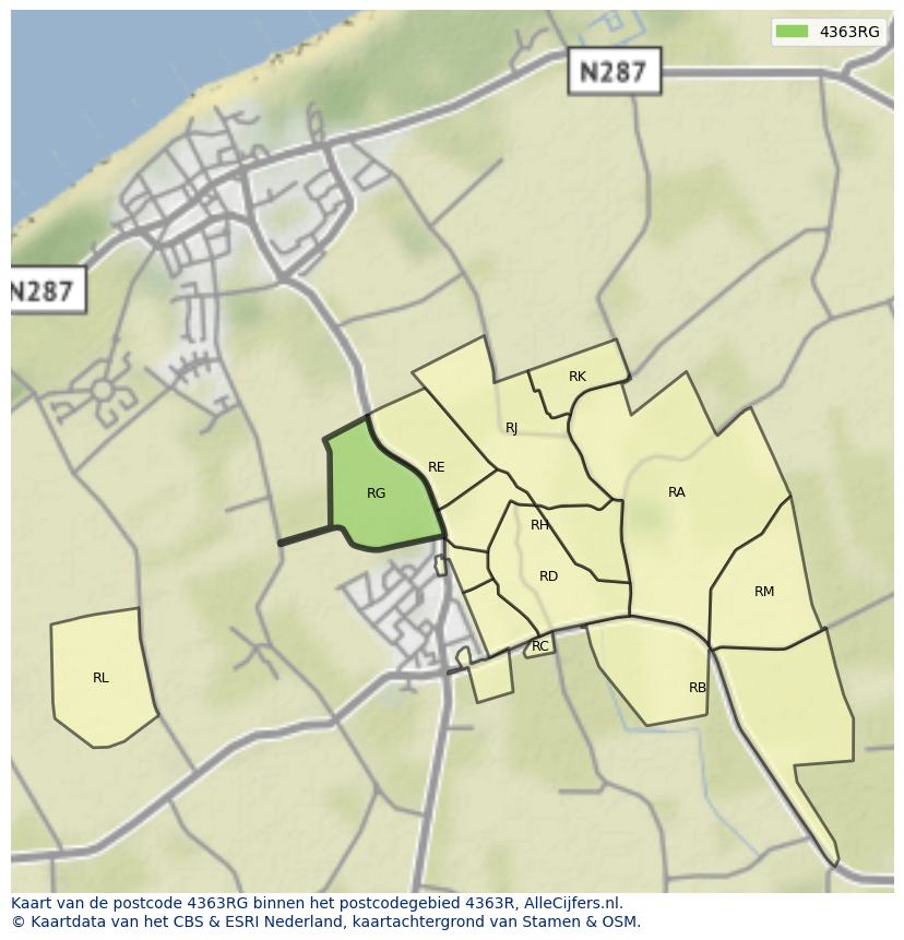 Afbeelding van het postcodegebied 4363 RG op de kaart.