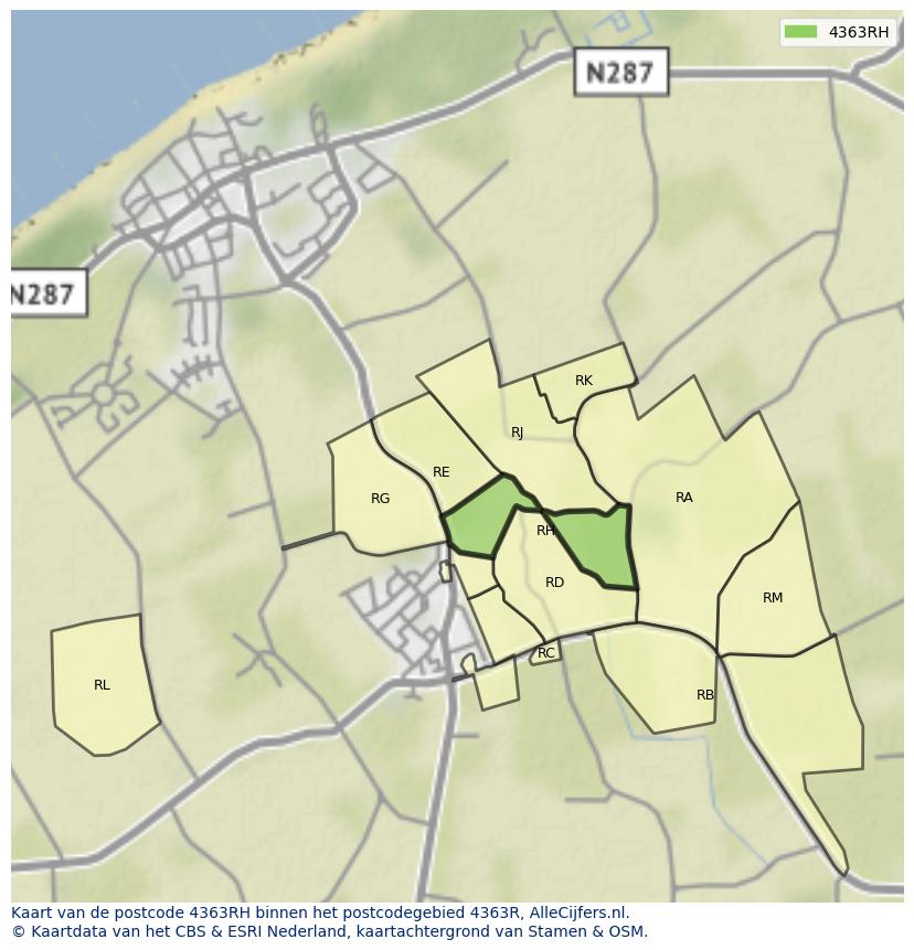 Afbeelding van het postcodegebied 4363 RH op de kaart.