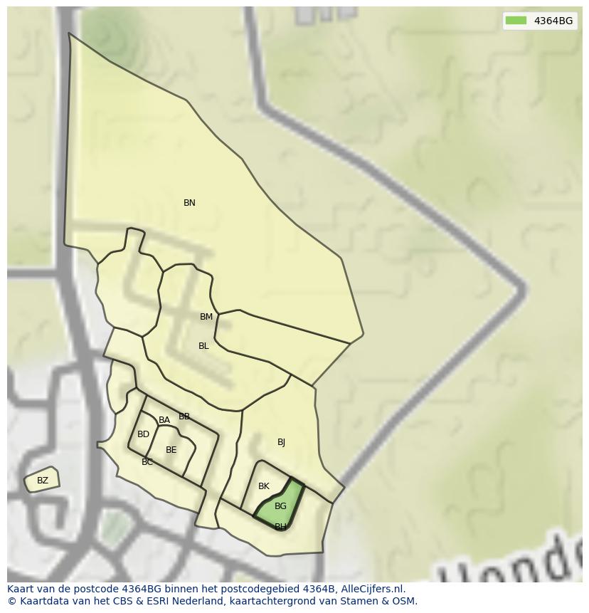 Afbeelding van het postcodegebied 4364 BG op de kaart.