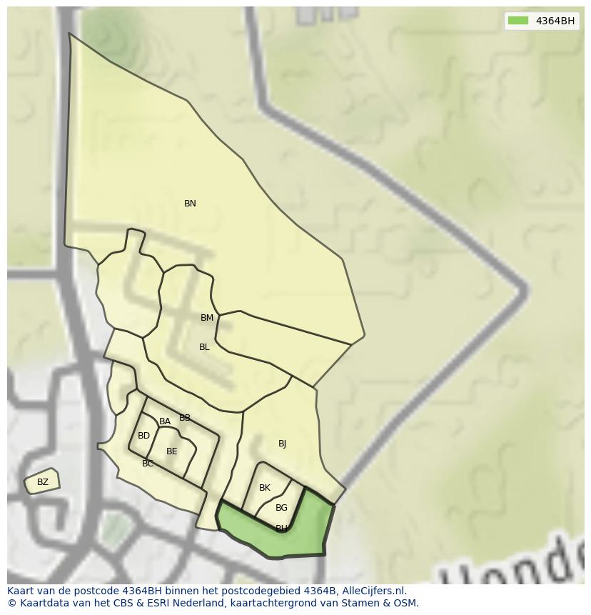 Afbeelding van het postcodegebied 4364 BH op de kaart.