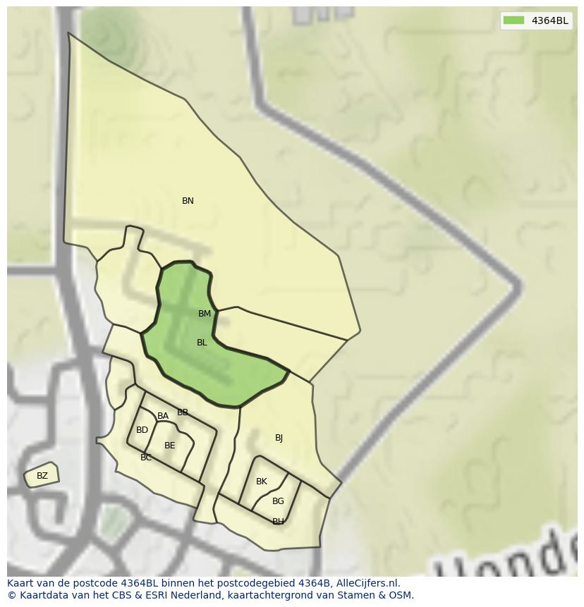 Afbeelding van het postcodegebied 4364 BL op de kaart.