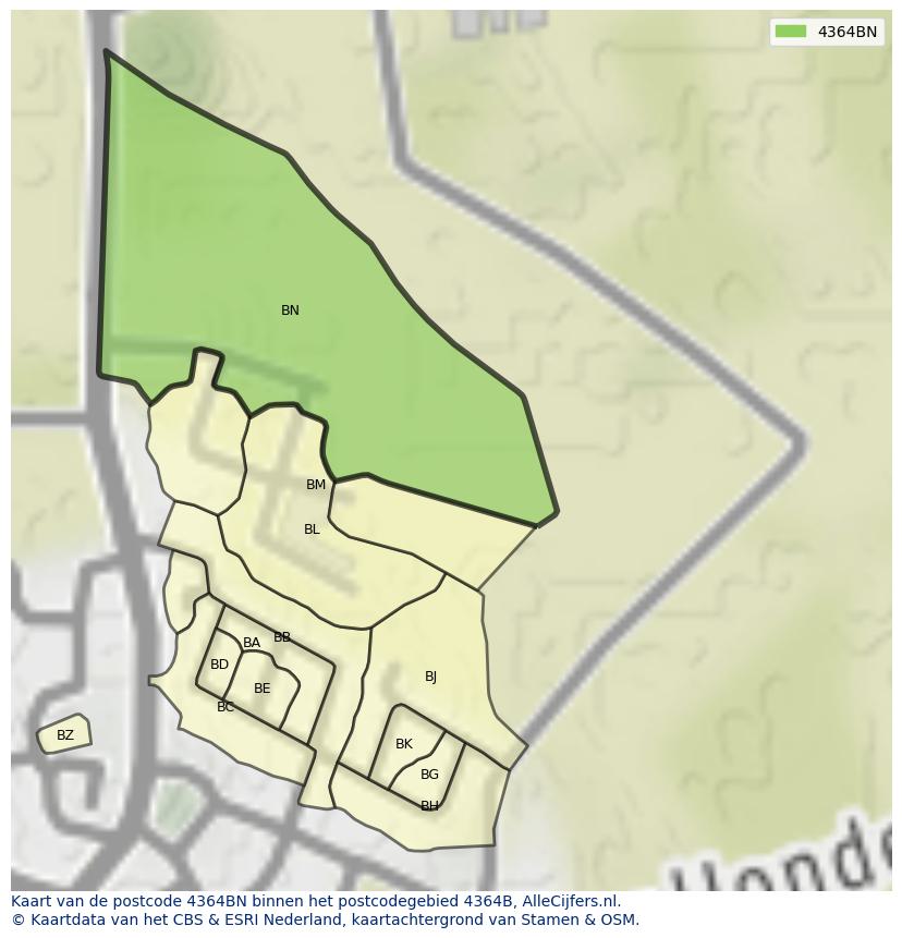 Afbeelding van het postcodegebied 4364 BN op de kaart.