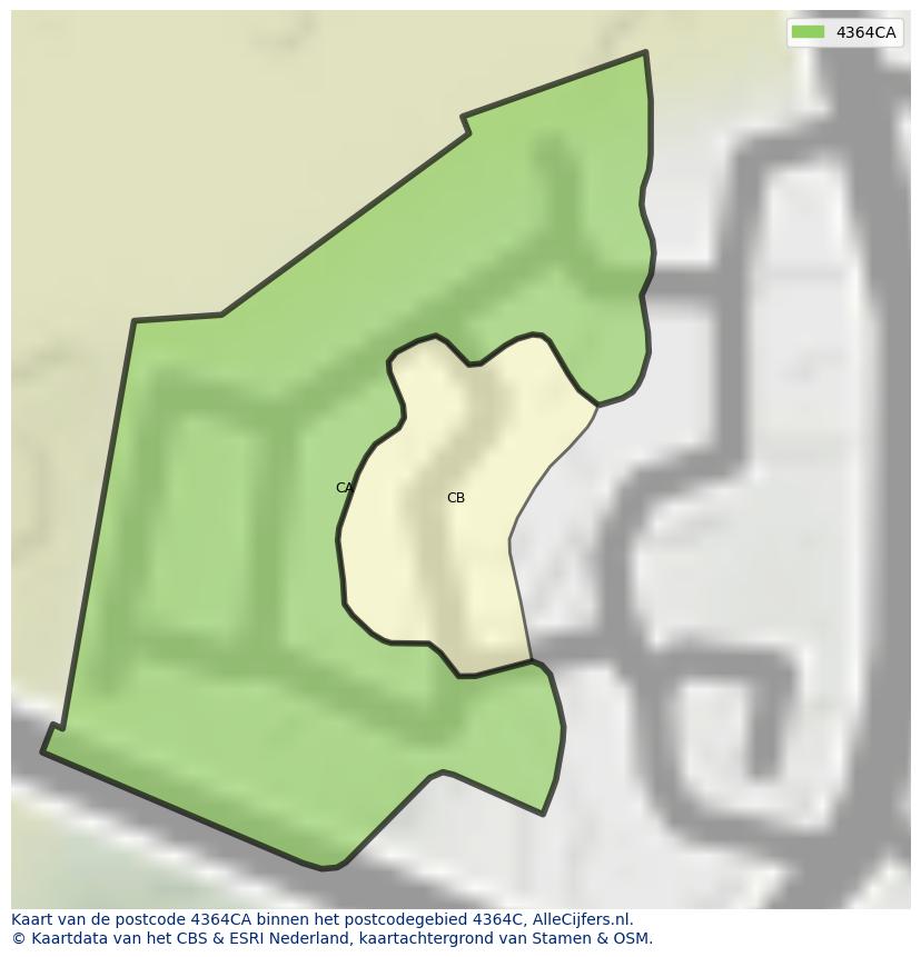 Afbeelding van het postcodegebied 4364 CA op de kaart.