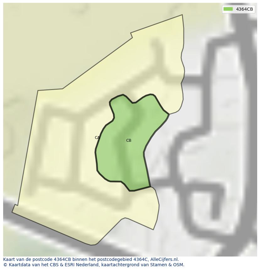 Afbeelding van het postcodegebied 4364 CB op de kaart.