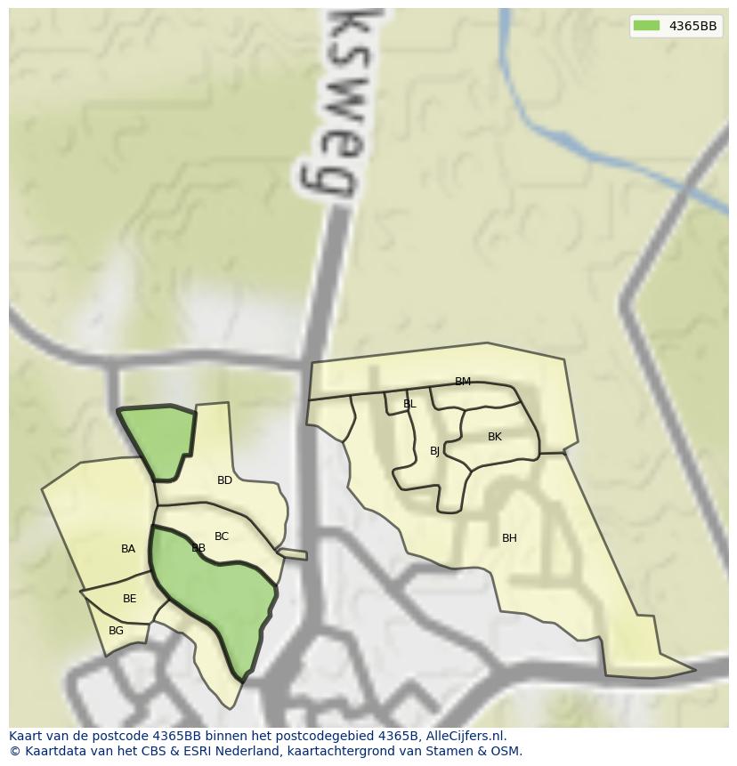 Afbeelding van het postcodegebied 4365 BB op de kaart.
