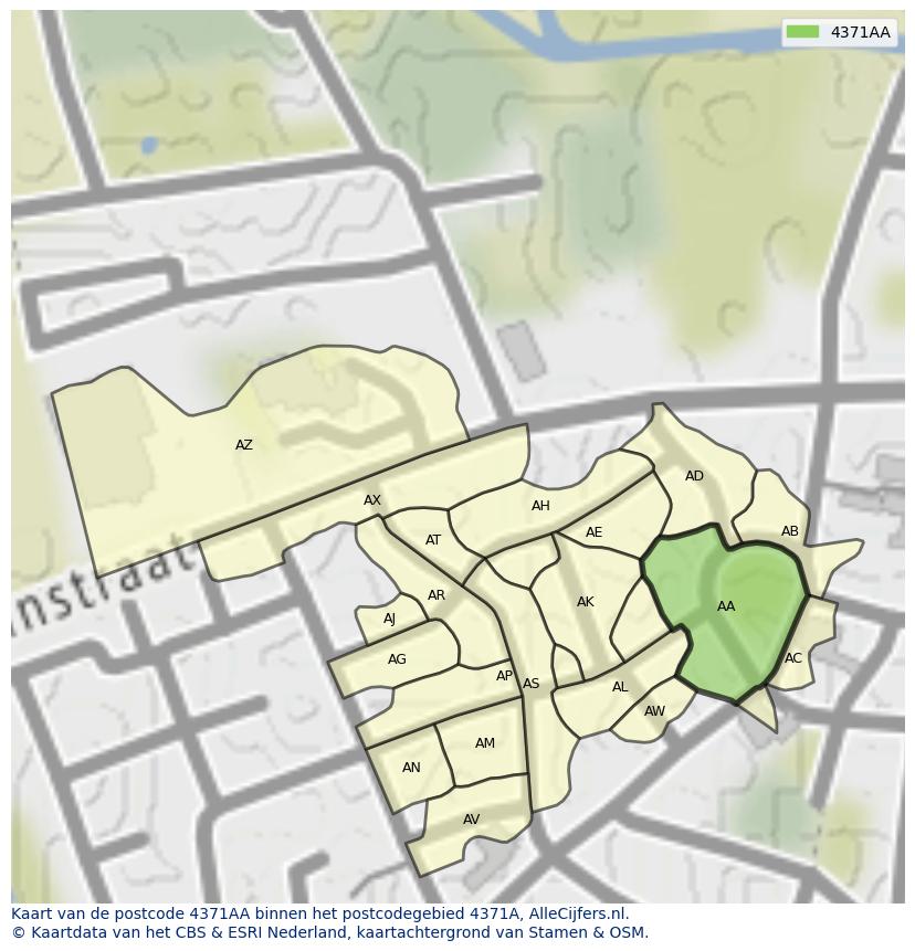 Afbeelding van het postcodegebied 4371 AA op de kaart.