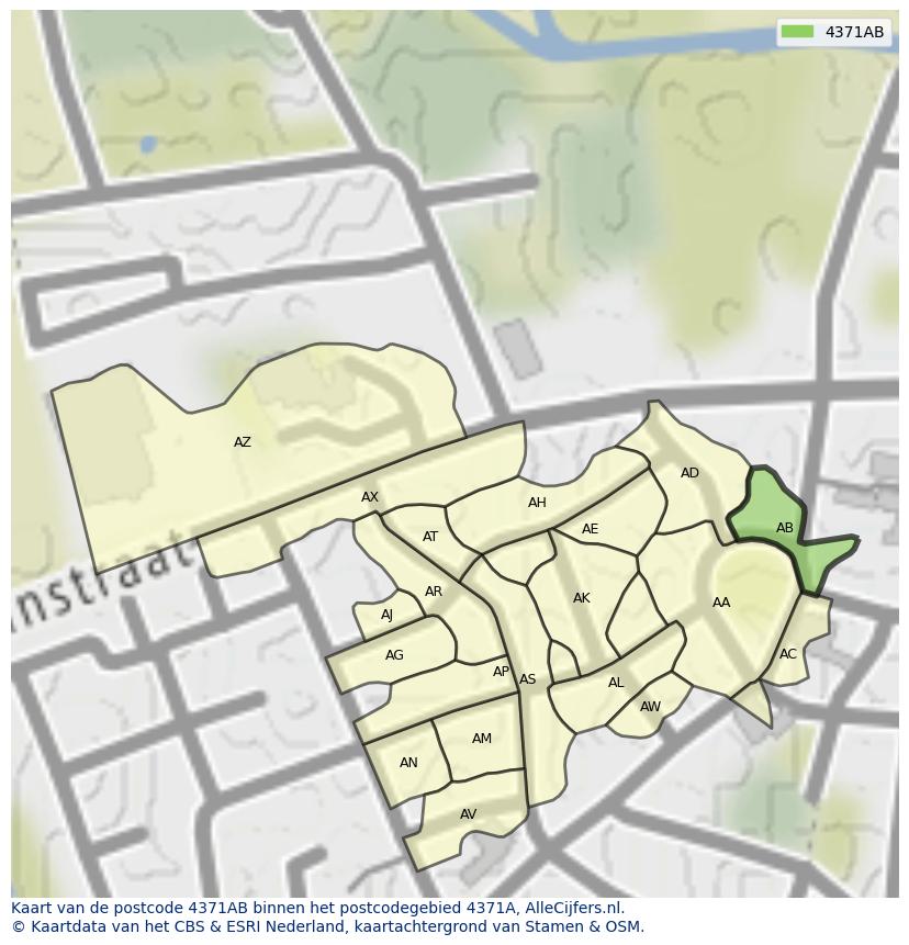 Afbeelding van het postcodegebied 4371 AB op de kaart.