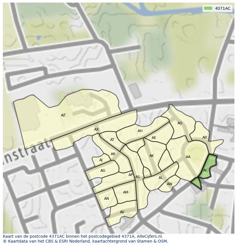 Afbeelding van het postcodegebied 4371 AC op de kaart.