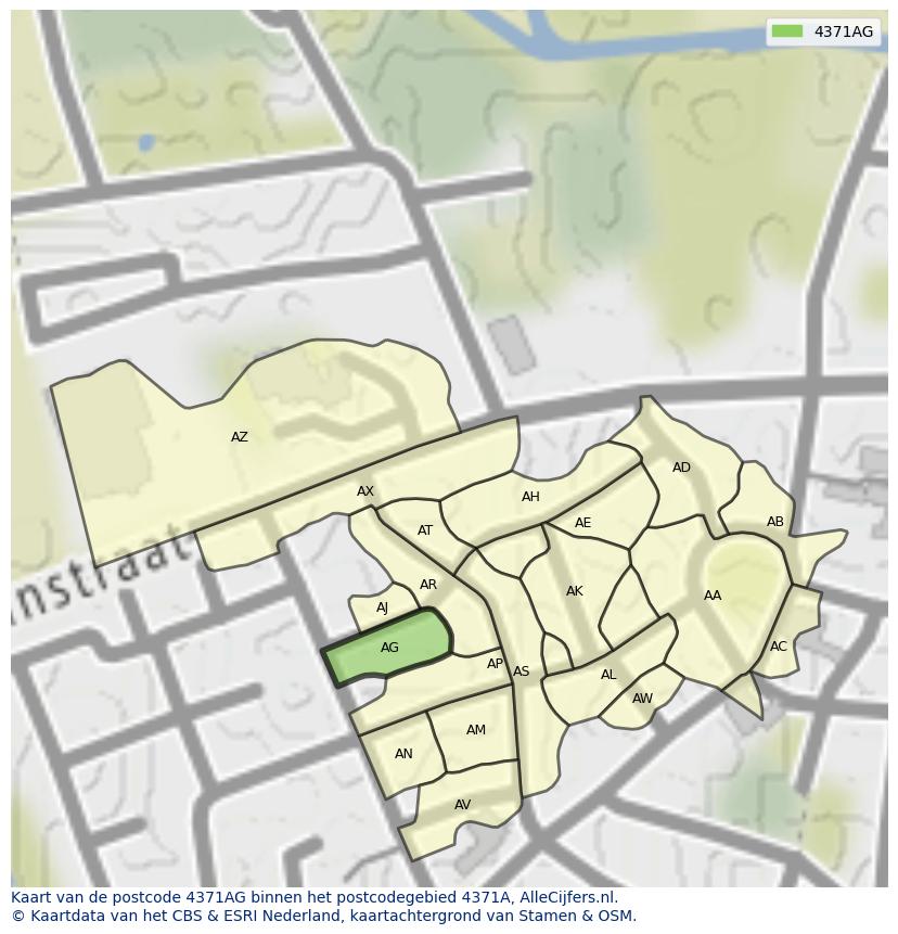 Afbeelding van het postcodegebied 4371 AG op de kaart.