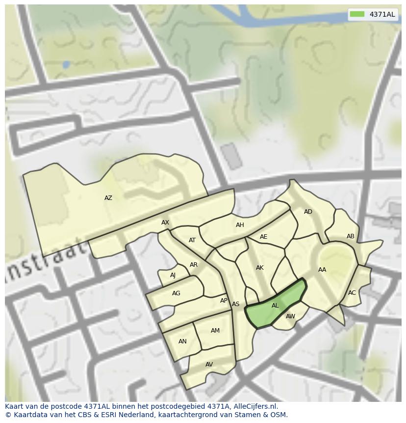 Afbeelding van het postcodegebied 4371 AL op de kaart.