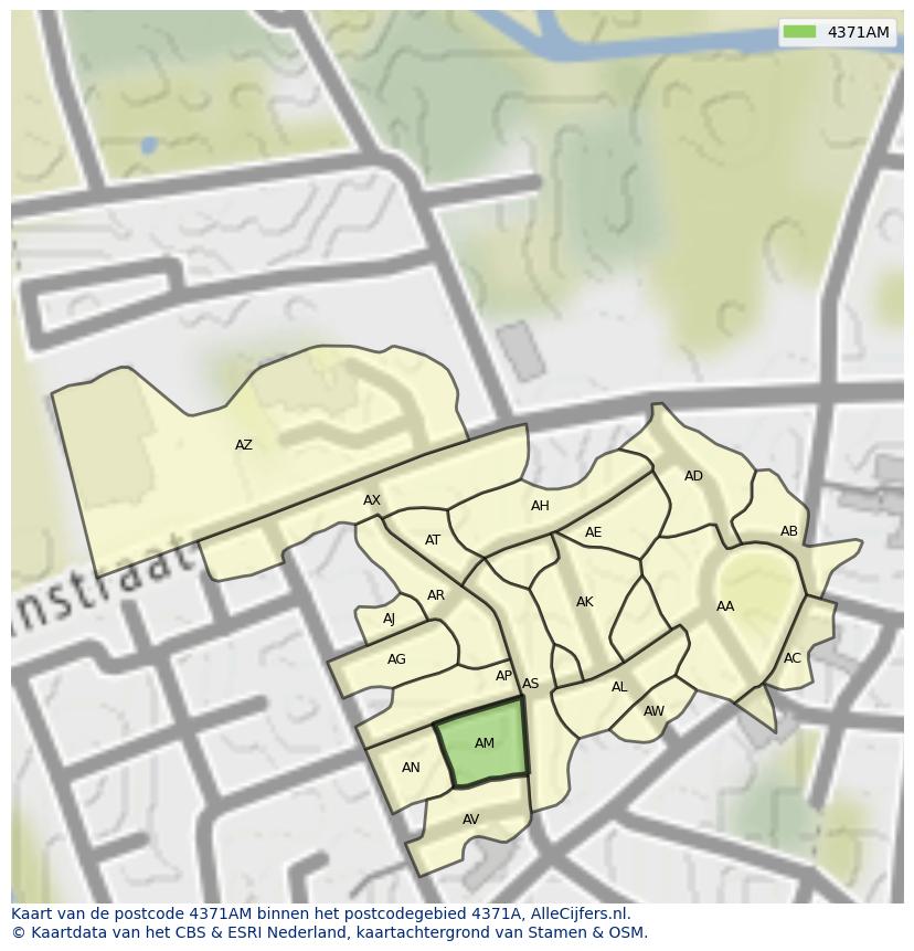 Afbeelding van het postcodegebied 4371 AM op de kaart.