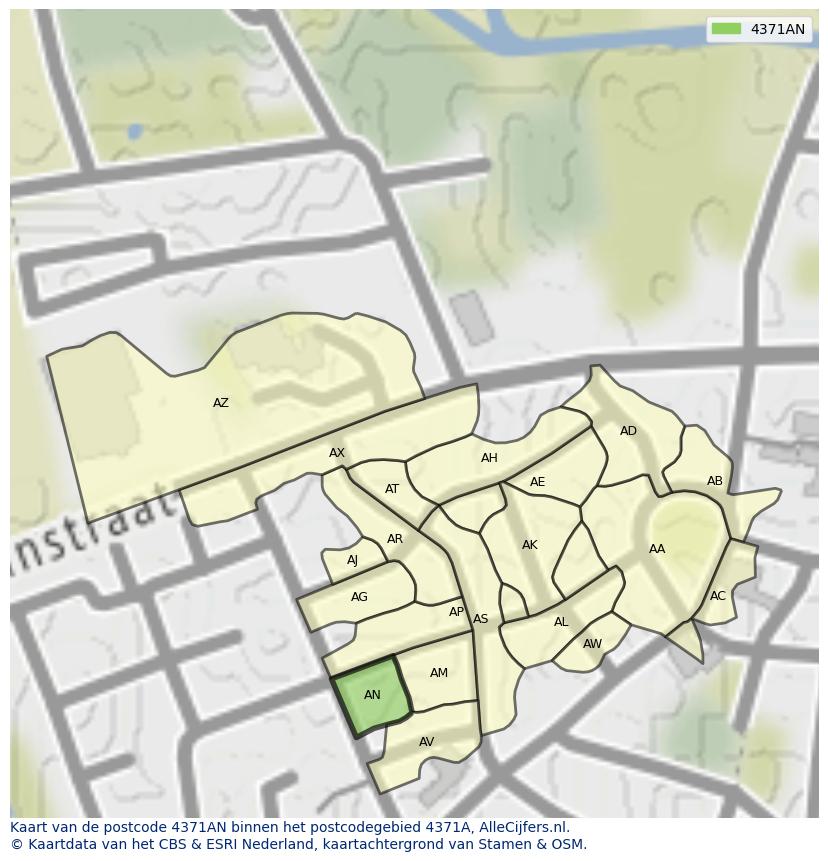 Afbeelding van het postcodegebied 4371 AN op de kaart.