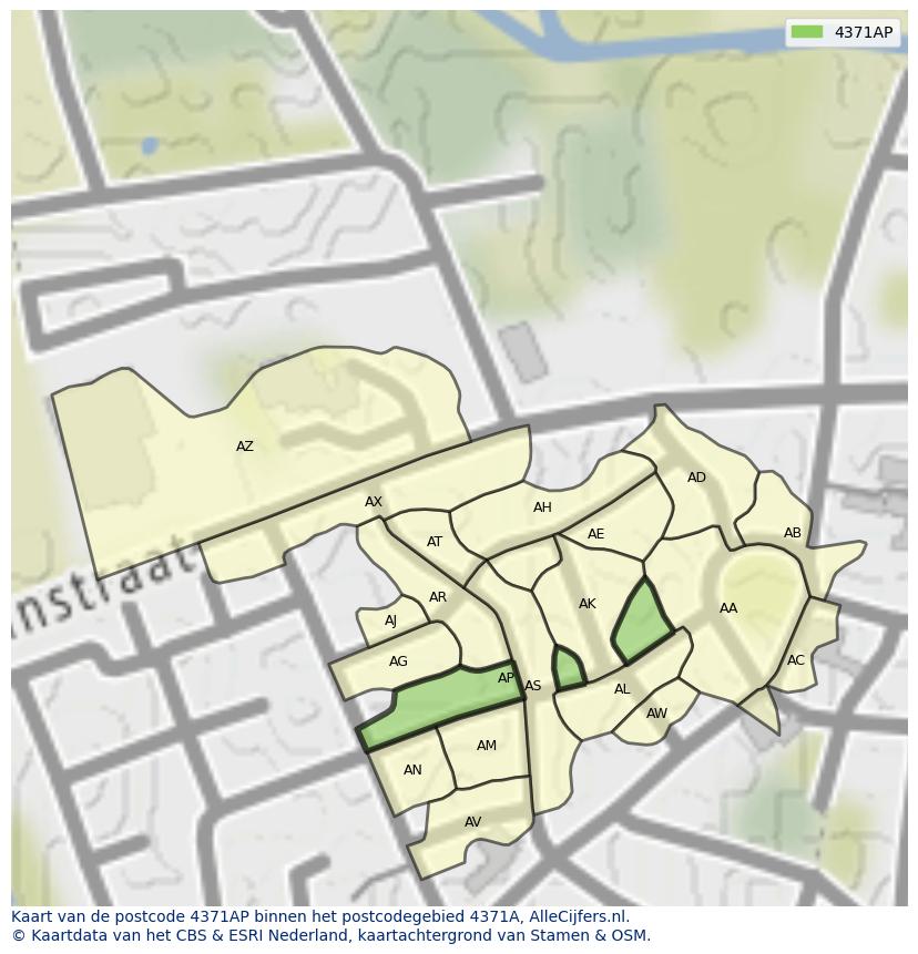 Afbeelding van het postcodegebied 4371 AP op de kaart.