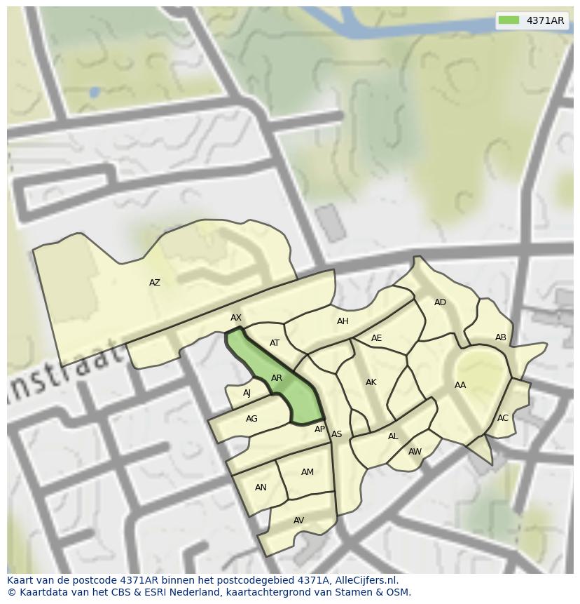 Afbeelding van het postcodegebied 4371 AR op de kaart.