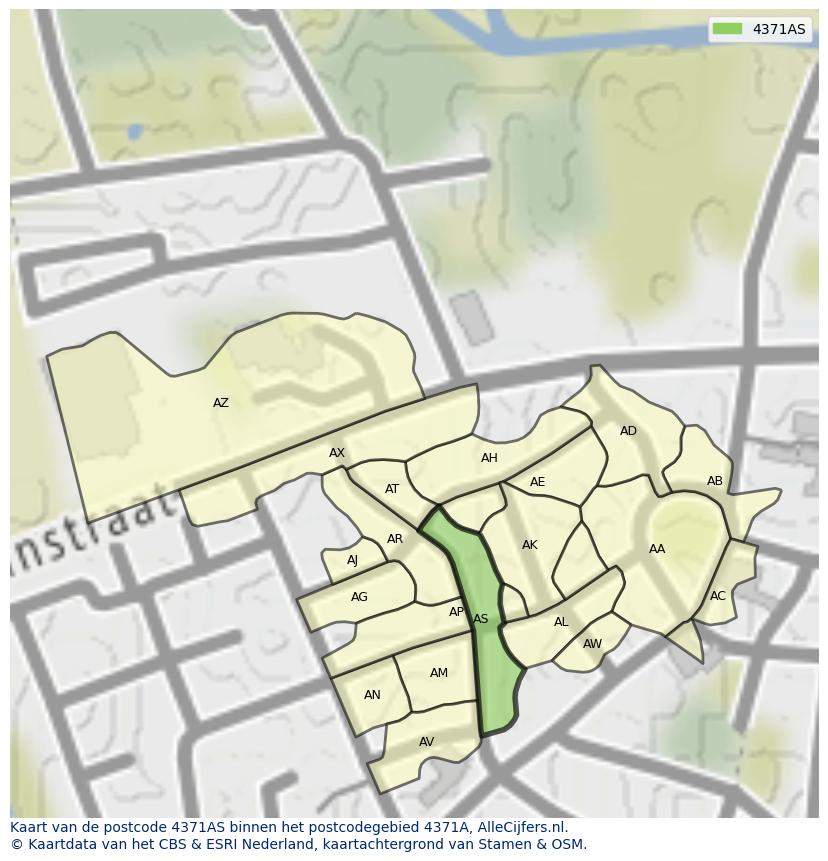 Afbeelding van het postcodegebied 4371 AS op de kaart.