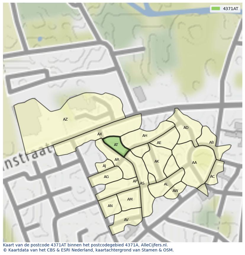 Afbeelding van het postcodegebied 4371 AT op de kaart.