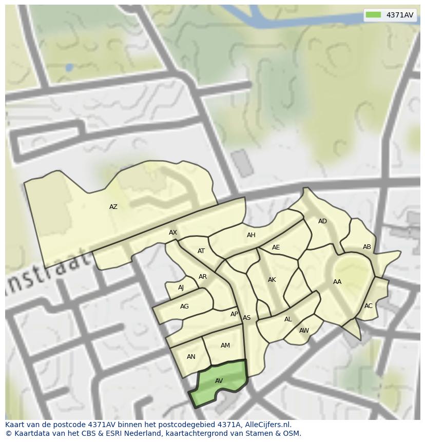 Afbeelding van het postcodegebied 4371 AV op de kaart.