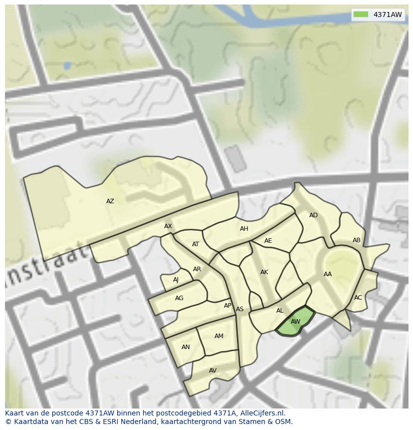 Afbeelding van het postcodegebied 4371 AW op de kaart.