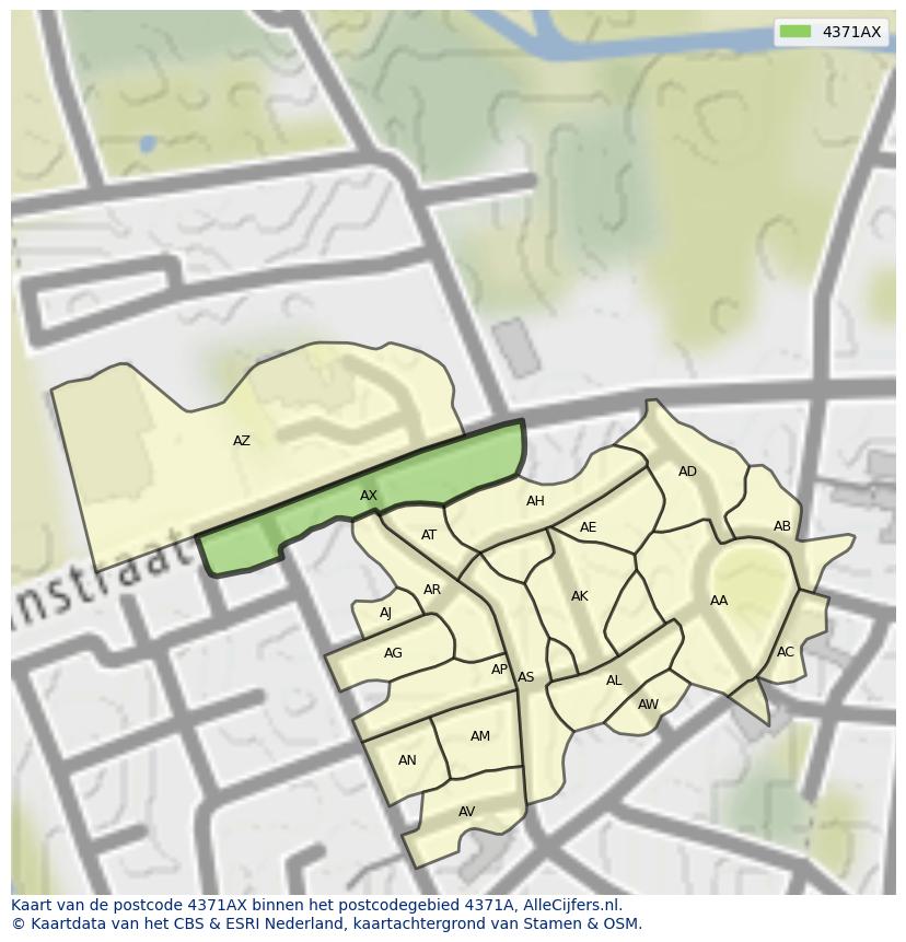 Afbeelding van het postcodegebied 4371 AX op de kaart.
