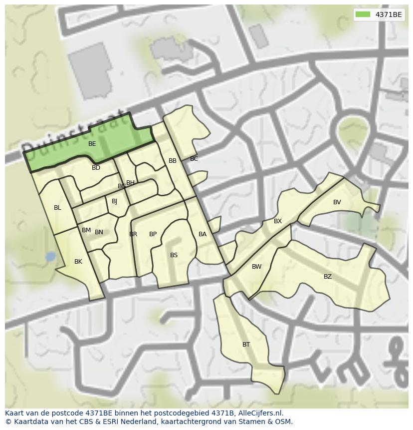 Afbeelding van het postcodegebied 4371 BE op de kaart.