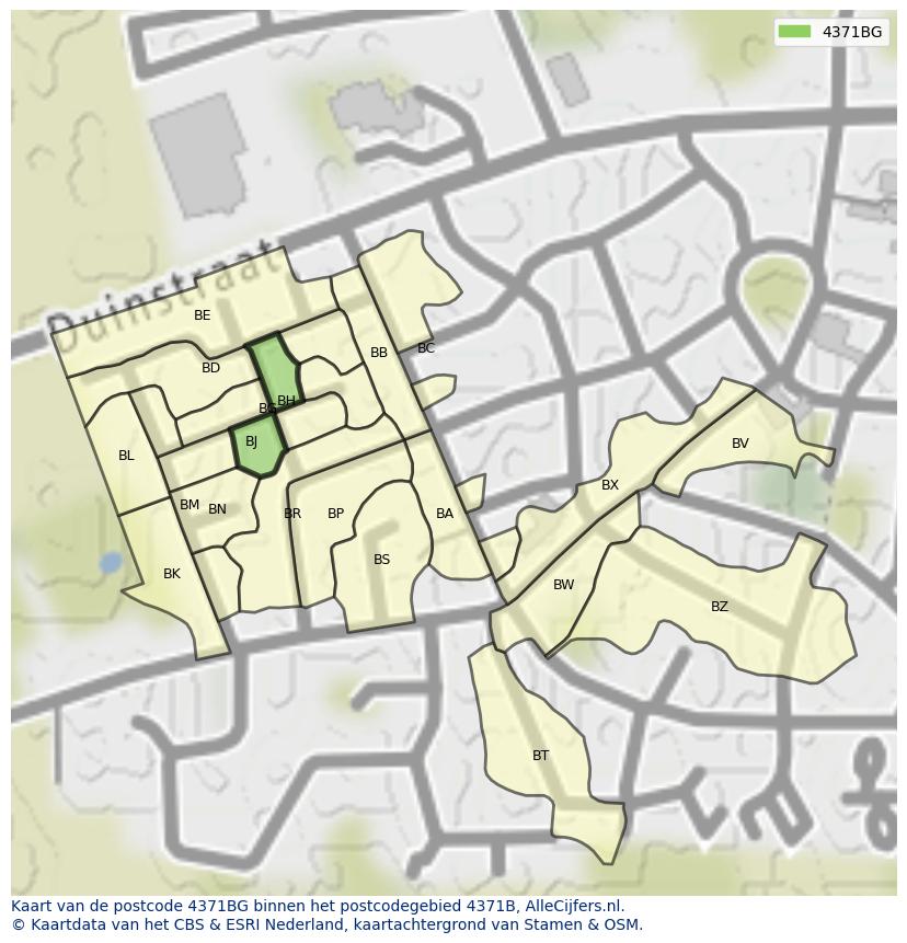 Afbeelding van het postcodegebied 4371 BG op de kaart.