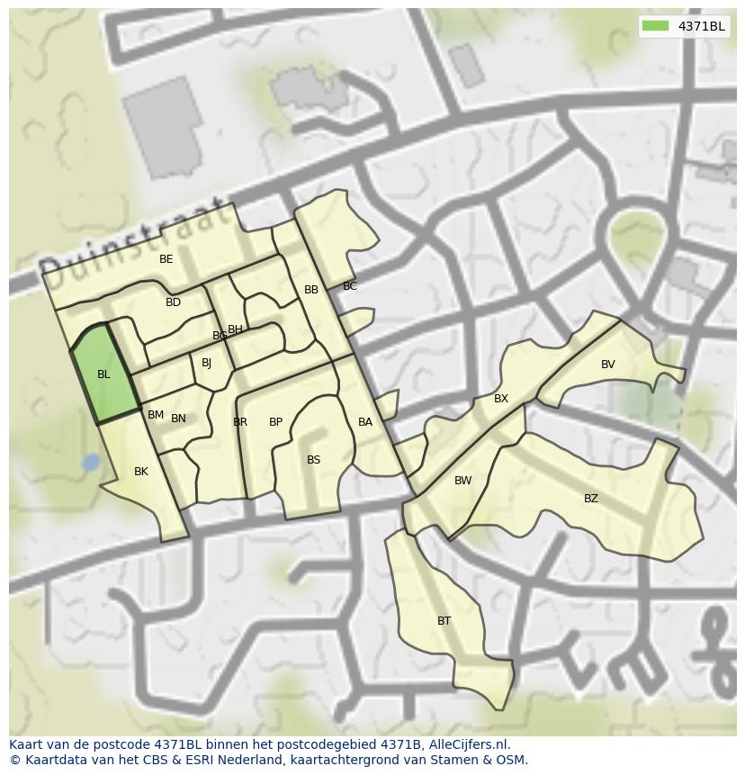 Afbeelding van het postcodegebied 4371 BL op de kaart.