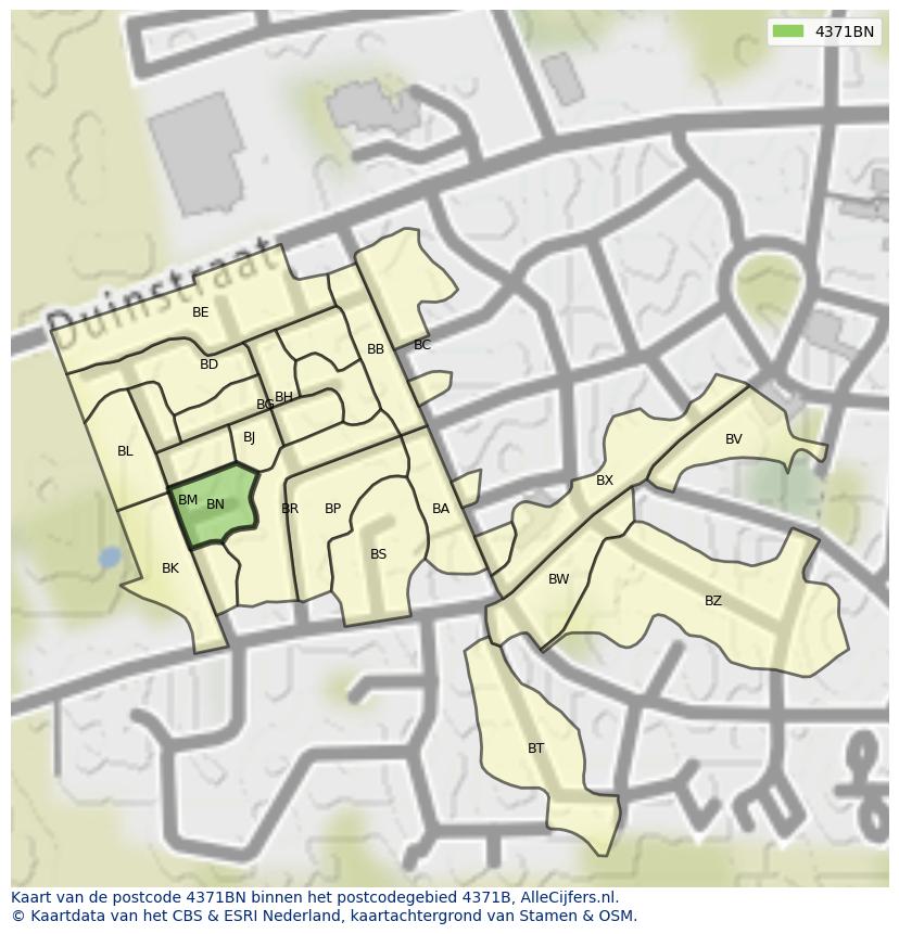 Afbeelding van het postcodegebied 4371 BN op de kaart.