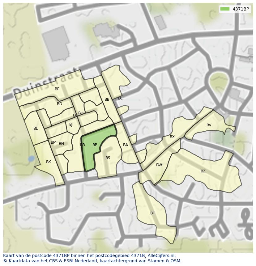 Afbeelding van het postcodegebied 4371 BP op de kaart.
