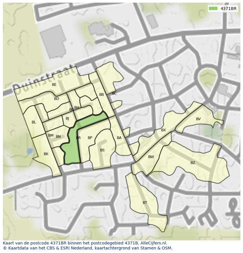 Afbeelding van het postcodegebied 4371 BR op de kaart.
