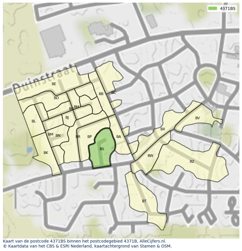 Afbeelding van het postcodegebied 4371 BS op de kaart.
