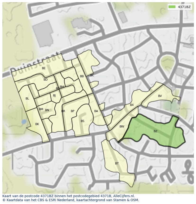 Afbeelding van het postcodegebied 4371 BZ op de kaart.