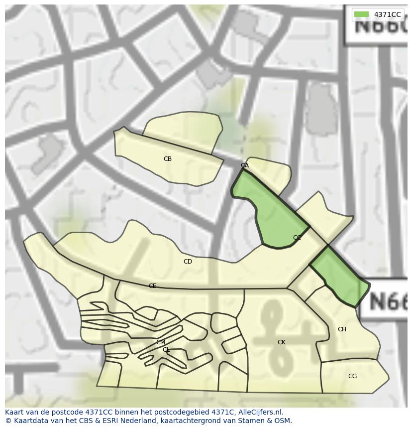 Afbeelding van het postcodegebied 4371 CC op de kaart.