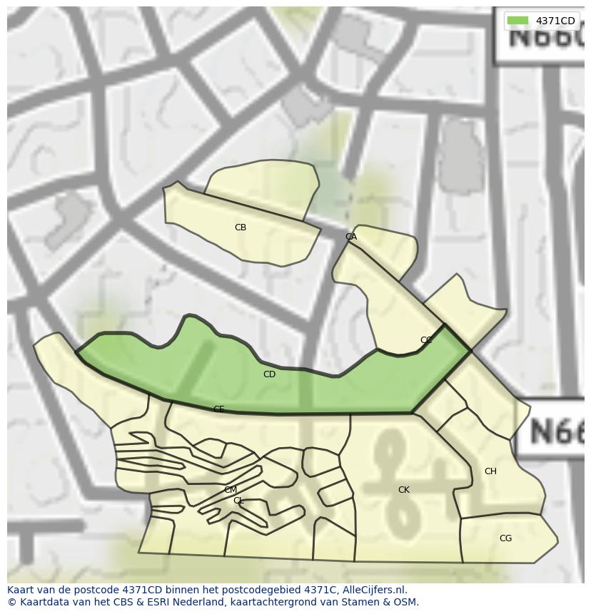 Afbeelding van het postcodegebied 4371 CD op de kaart.
